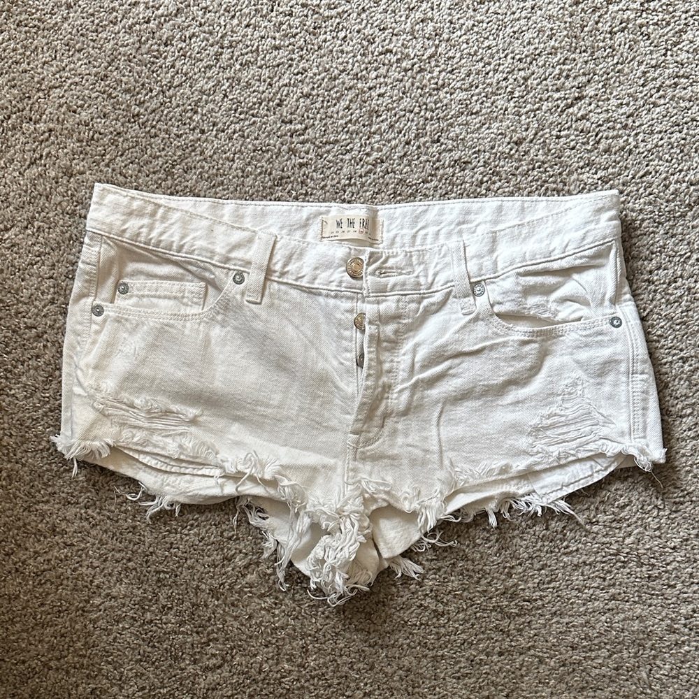 Free People Off-White Distressed Jean Shorts